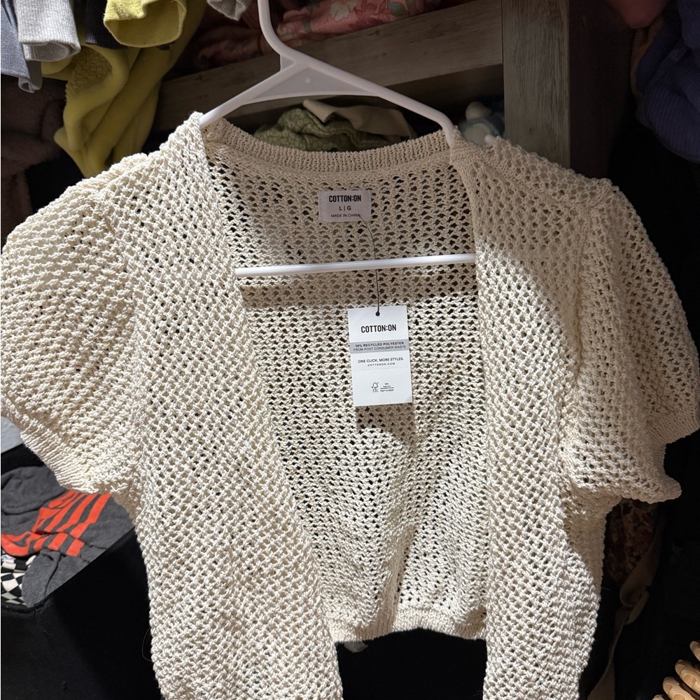Cotton On Women's Open-Knit Cream Shrug